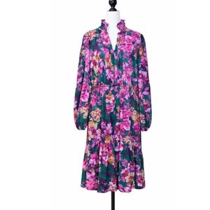 London Times Floral Midi Dress in Purple and Pink NWT